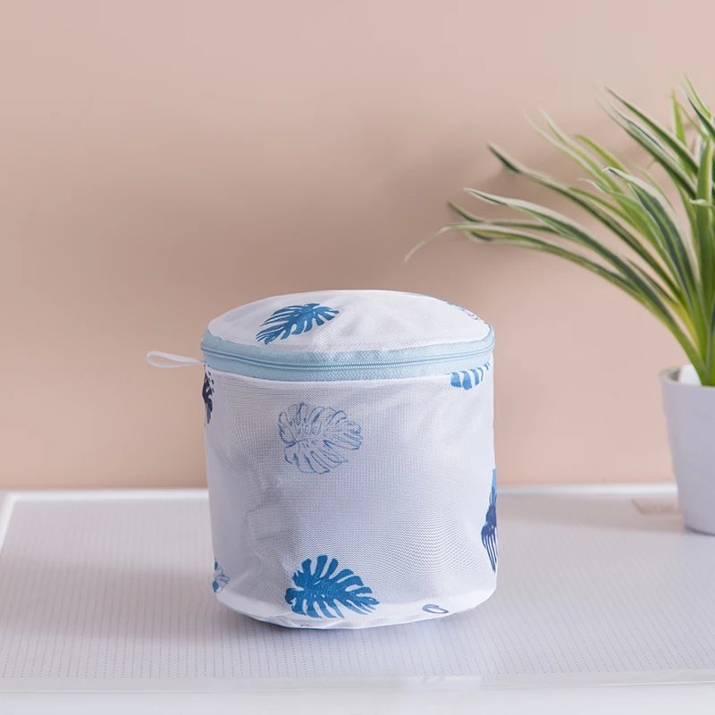 Laundry Bag Print Blue Leafves Dirty Clothes Cleaning Protect Washing Bag Household Clothes Organizer Mesh Zipper Laundry Bags 6