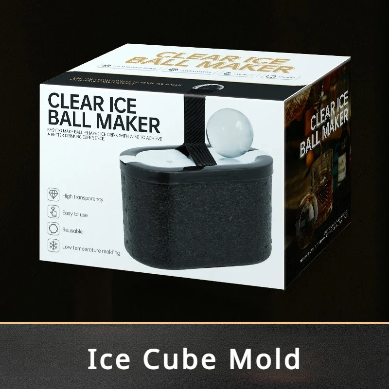 Silicone Ice Cubel Maker Whiskey Ice Ball Maker Mould Clear Sphere Cube Tray Mould Large 2.4 Inch Round Box Mold