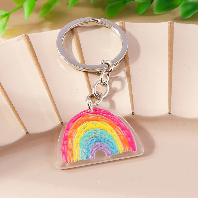 Bunter Regenbogen-Schlüsselanhänger, Lächeln, Wolke, Schlüsselanhänger, Harz-Schlüsselanhänger für Frauen und Mädchen, Handtasche, Geschenk, Schmuck, Accessoires – Detail 2