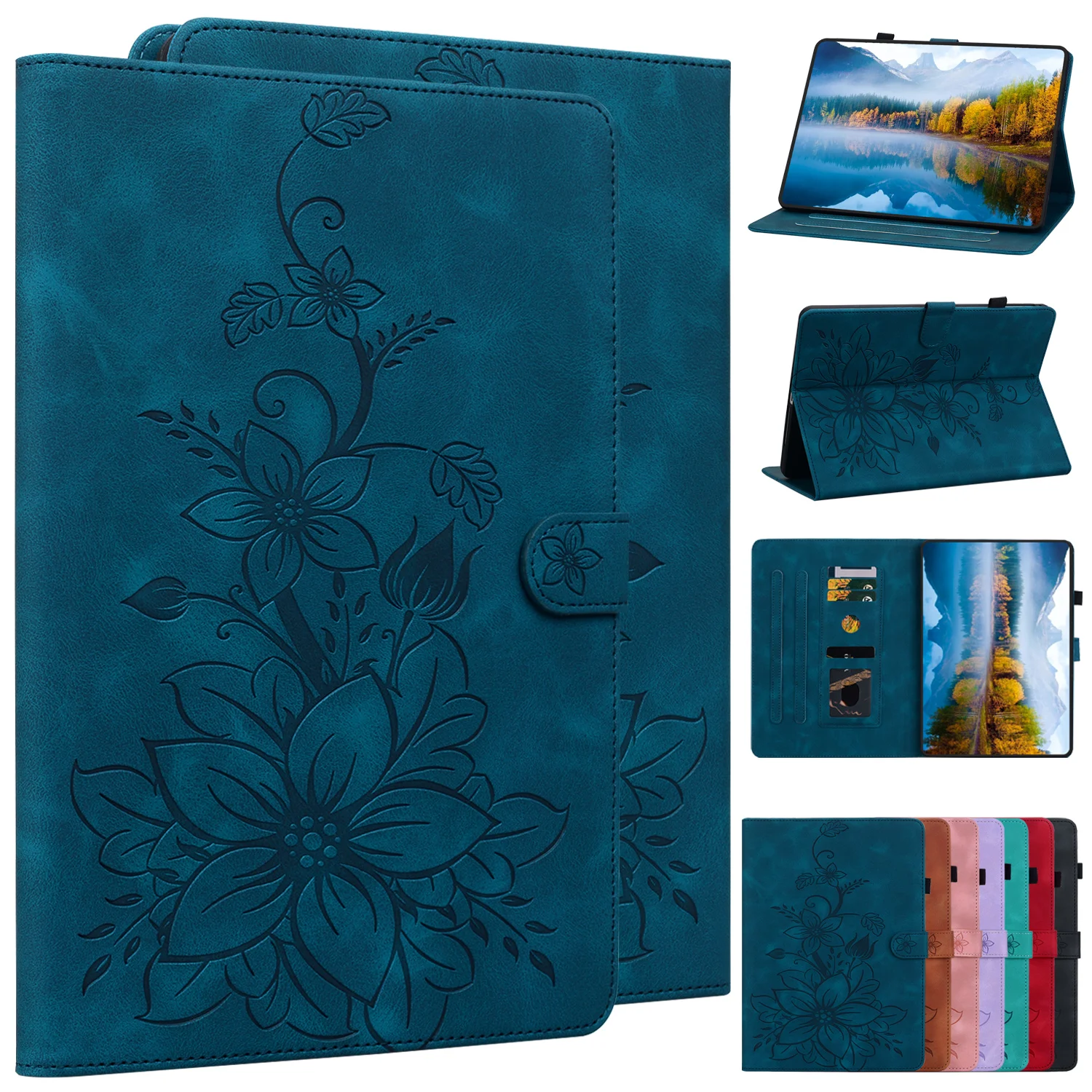 Embossed PU Leather Flip Stand Tablet Case