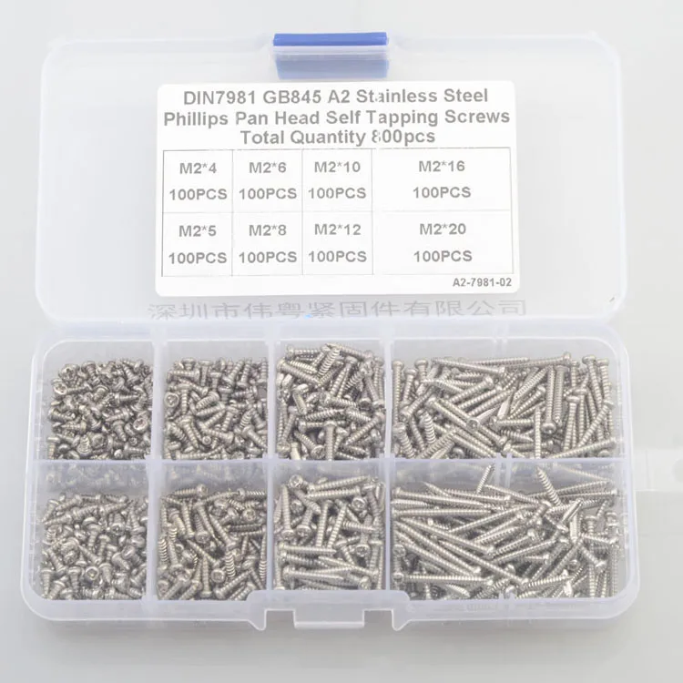 

משלוח חינם 800 pcs 304 נירוסטה m2 צלב countersunk שטוח ראש קשה עצמי בורג סטים