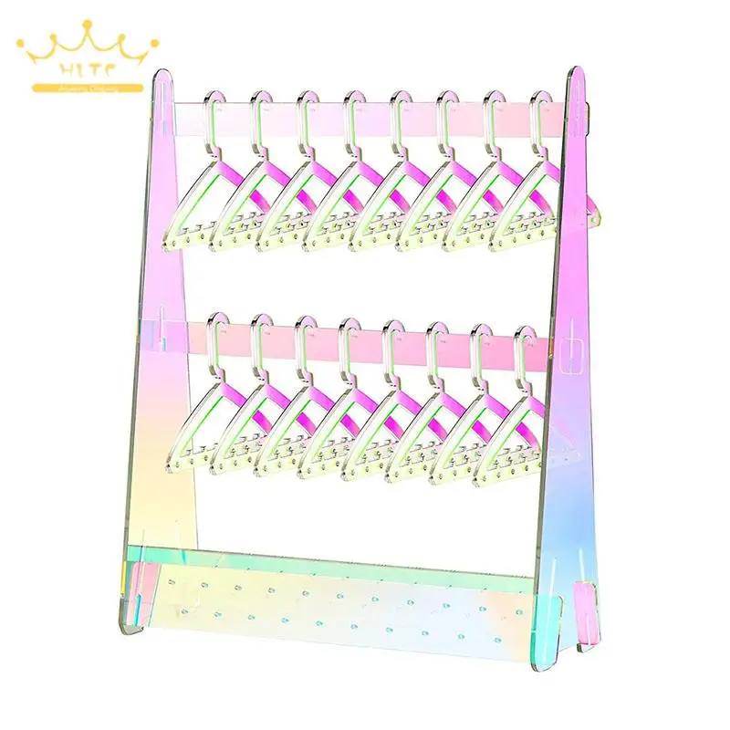 Rainbow Acrylic Frame Jewelry Storage Organizer Earring Holder with Mini Hanger Dresser Jewelry Colllection Rack