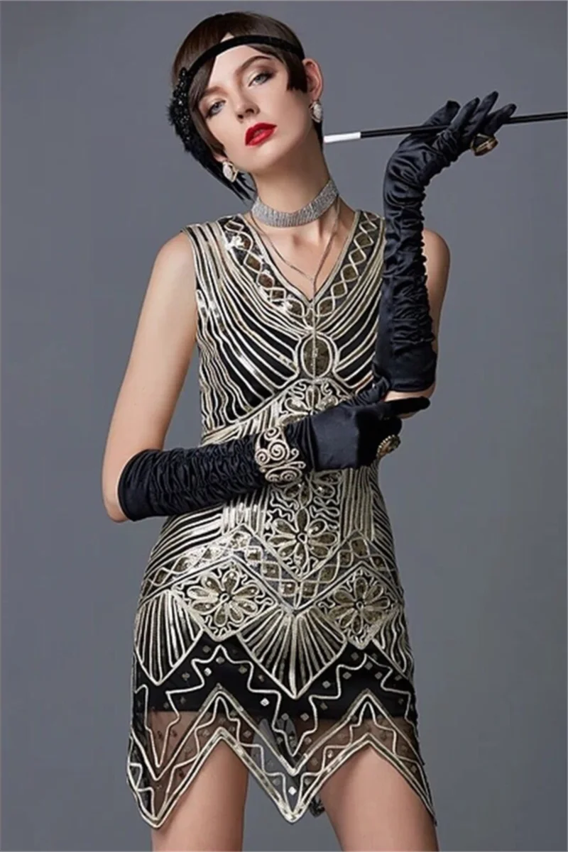 1920s Flapper Dresses Great Gatsby Roaing 20's Gown Sequins Beaded Fringes  Dress