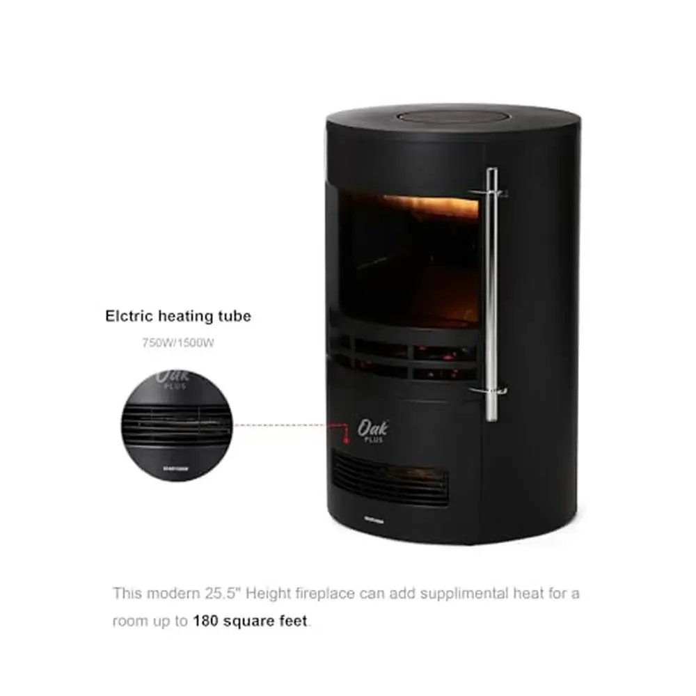 3D Flame Log Electric Fireplace Heater Stove 25.5" Black Freestanding Design Silent Heater