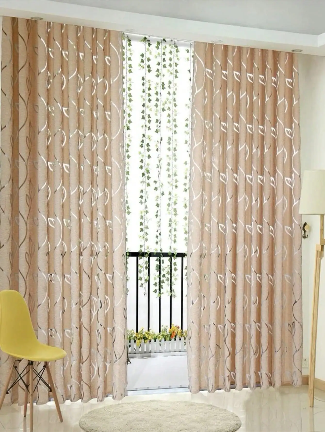 1pc Decorative Cut-Out Design Twining Leaves Sheer Curtain For Bedroom/Living Room 6