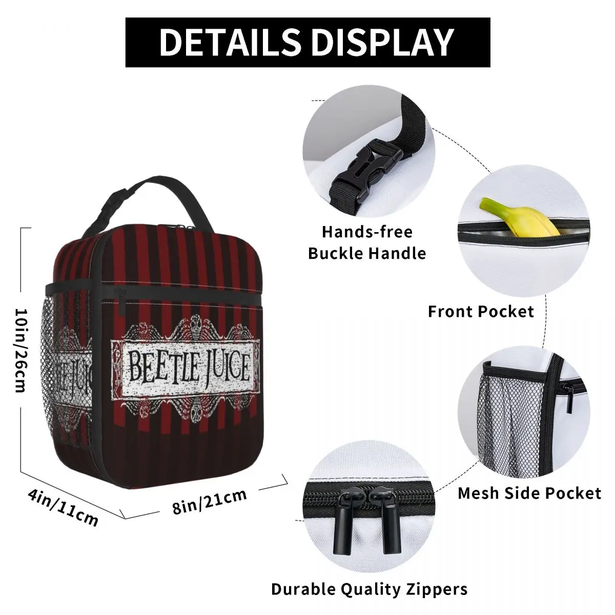 Custom Tim Burton Beetlejuice Lunch Bag Men Women Cooler Thermal Insulated Lunch Box for Adult Office
