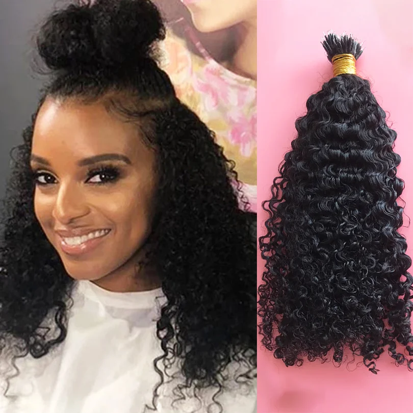 Malaysian Curly Nano Ring Human Hair Extensions Micro Bead Hair 100 Strands Natural Fusion