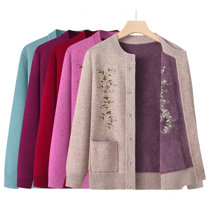 منتصف العمر المرأة سترة مشغولة من الصوف معطف الخريف الشتاء الصوف رشاقته سترة سترة التطريز رداء علوي غير رسمي الأم البلوزات القصيرة