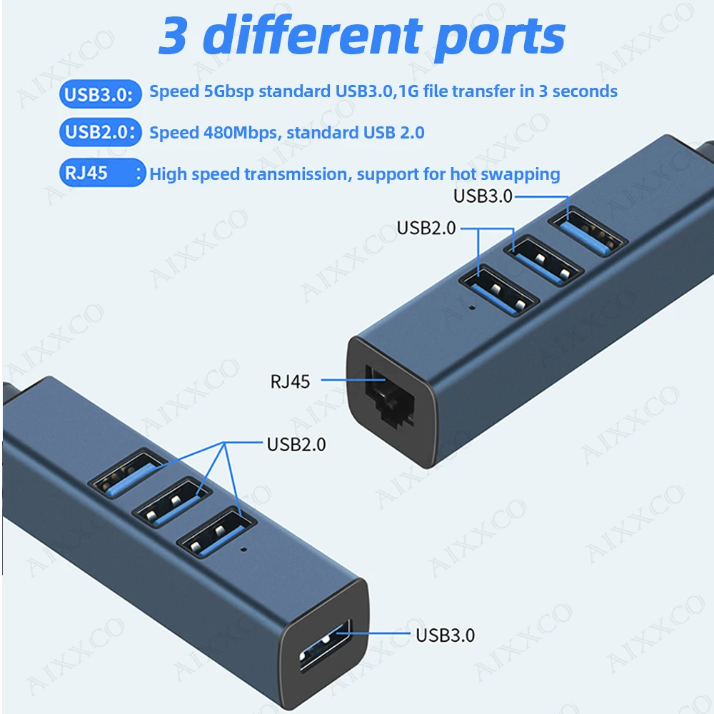 Alumínio Alloy Usb Hub Splitter Várias Portas Multi Usb 3.0 Hub 3.0 Acessórios para Computador com Rj45 - Imagem 6