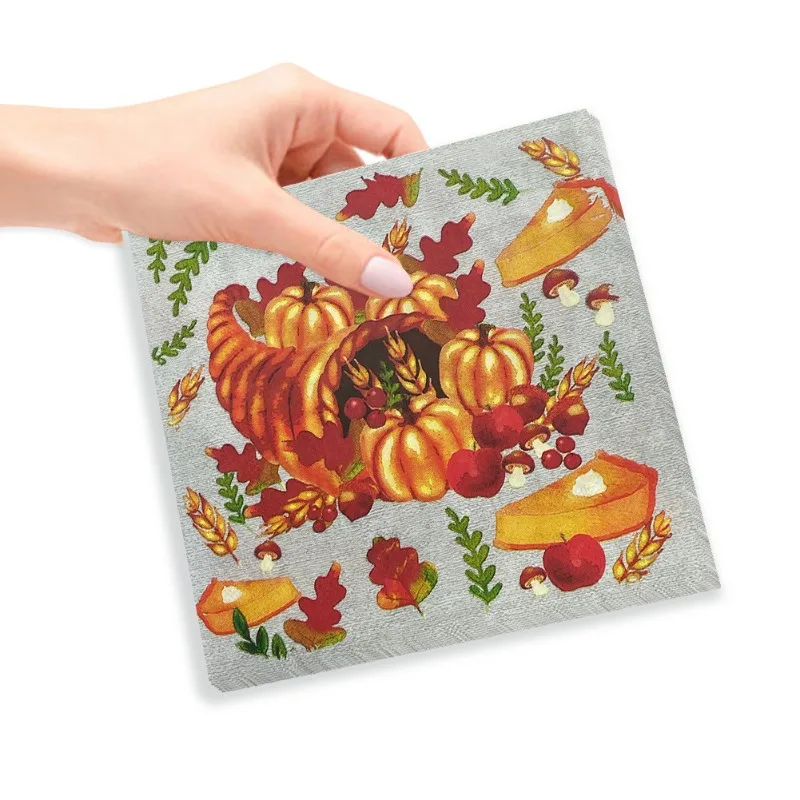 20pcs/Pac 33*33cm 2-Ply Stock Pumpkin Halloween Party Cocktail Napkins Commercial Drawing Paper Square Napkins Paper Placemats