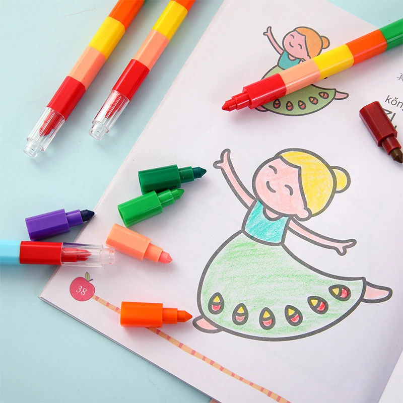 

12 Colors Cute Kawaii Graffiti Pens Crayon Creative Building Blocks Crayon For Painting Kids Stationery Square Crayon Oil Pastel