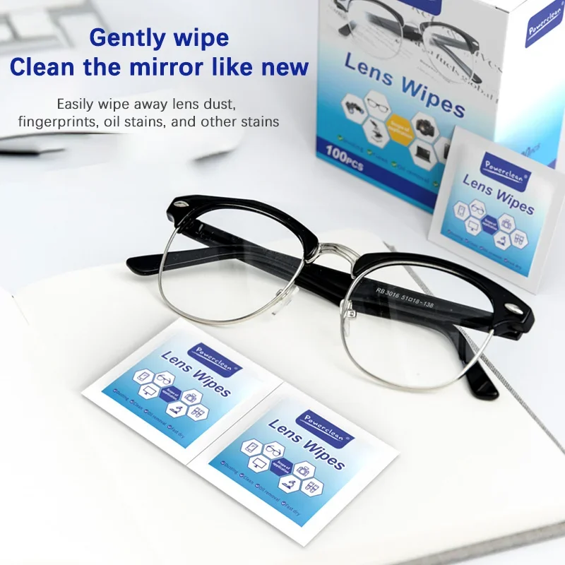 100pcs Glasses Cleaning Lens Wipes Sunglasses Mobile Phone Screen Wipes Pre-Moistened Individually Wrapped No Scratches Stripes 2