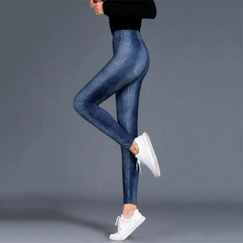 

Fashion New Super Soft Milk Silk Blue Jeans Print Fitness Leggings Sexy Silm Legins Ankle Length Leggings Trouser for Women