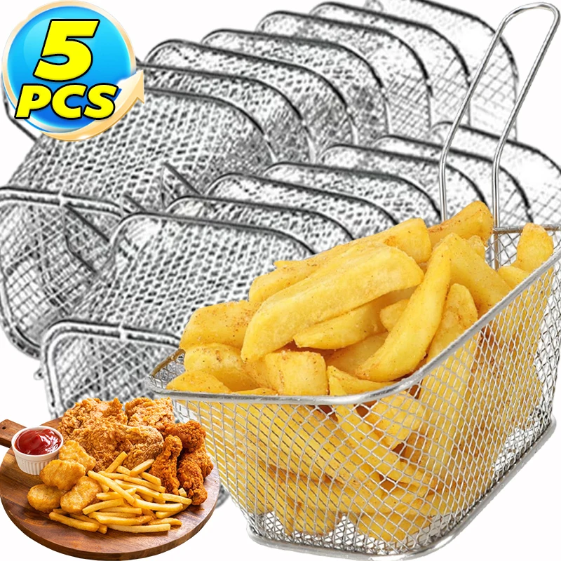 5/1 قطعة سلال البطاطس المقلية رقائق الفولاذ المقاوم للصدأ حامل عرض الطعام سلة شبكية سلة قلي معدنية مصفاة المطبخ الطبخ