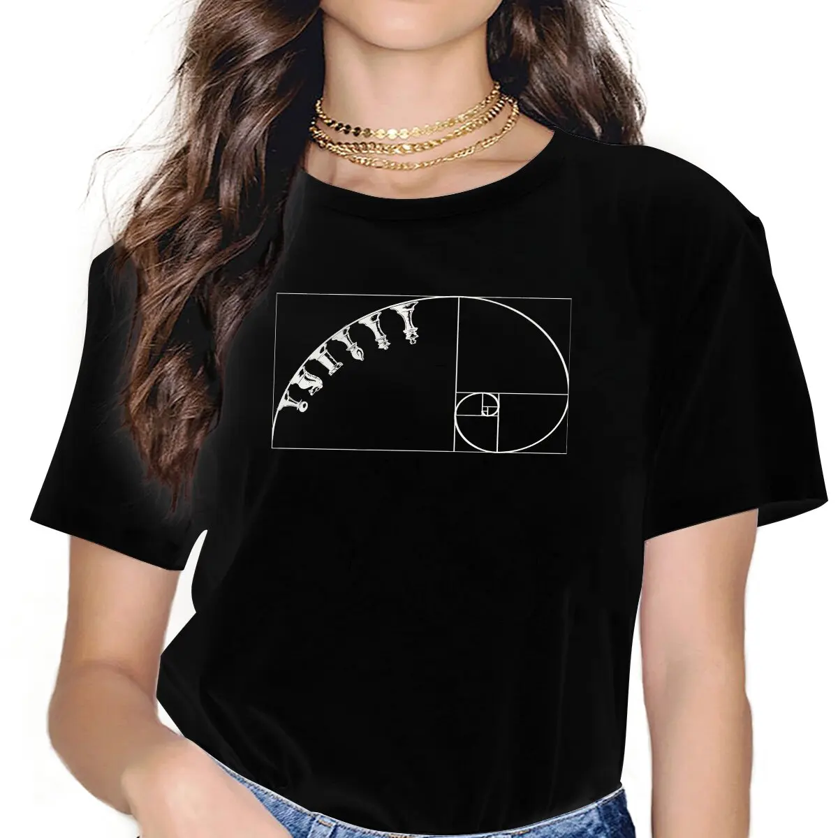 

Классическая футболка Fibonacci с золотистыми шахматами, мужская женская уличная одежда, унисекс, полиэстер, блузы, футболка для женщин