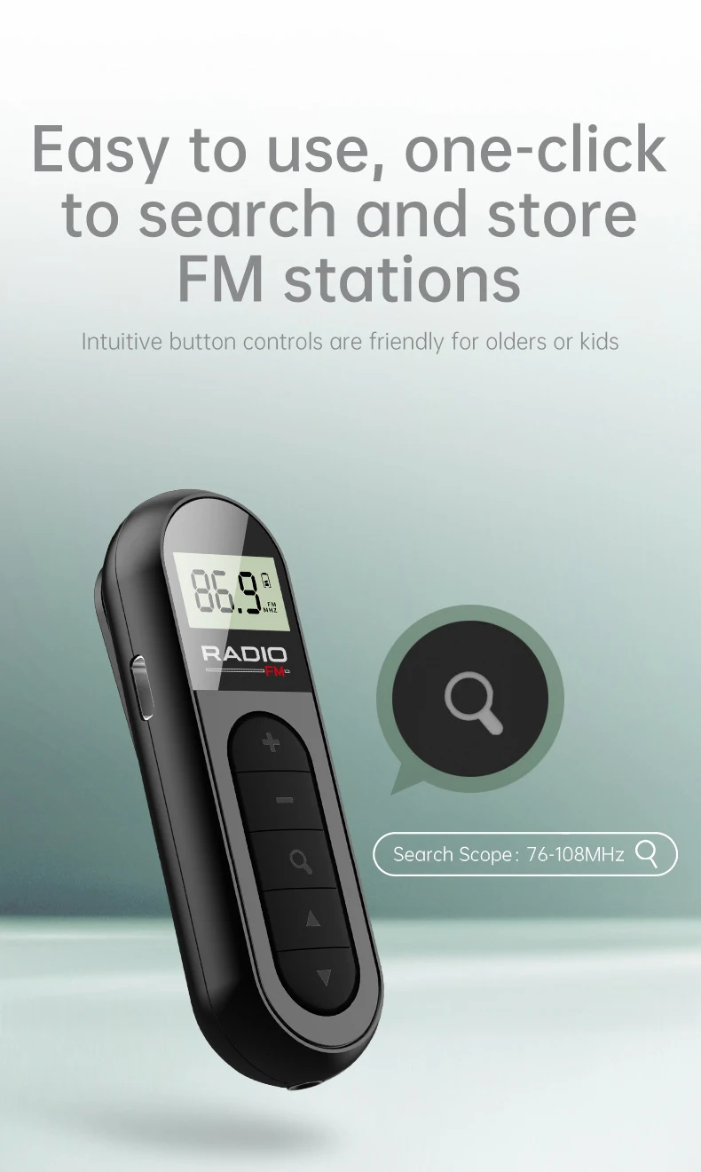 Mini Portable FM Radio 76-108MHZ Digital Tuning with LCD Screen Belt Clip 3.5mm