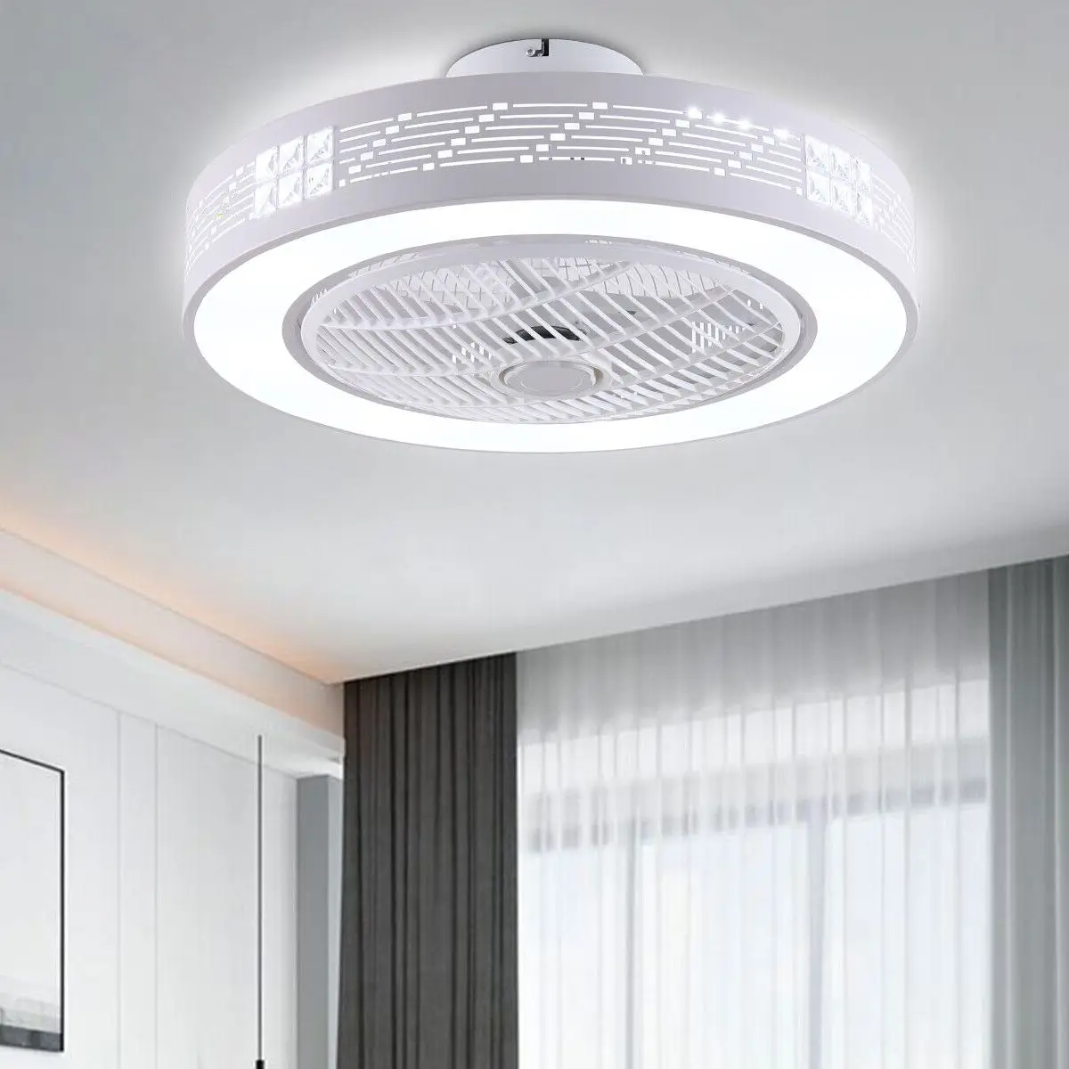 

Modern Ceiling Fan With Light Dimmable LED 22" Remote Chandelier Home Decor Bedroom Living Room Lamp Sealing Fan