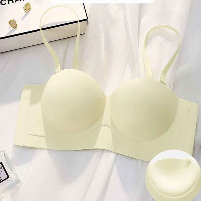 Seamless Bralette for Women Gatheres No Steel Rings Underwear Thickened Sexy Bra Female Push Up Backless Bra With Shoulder Strap