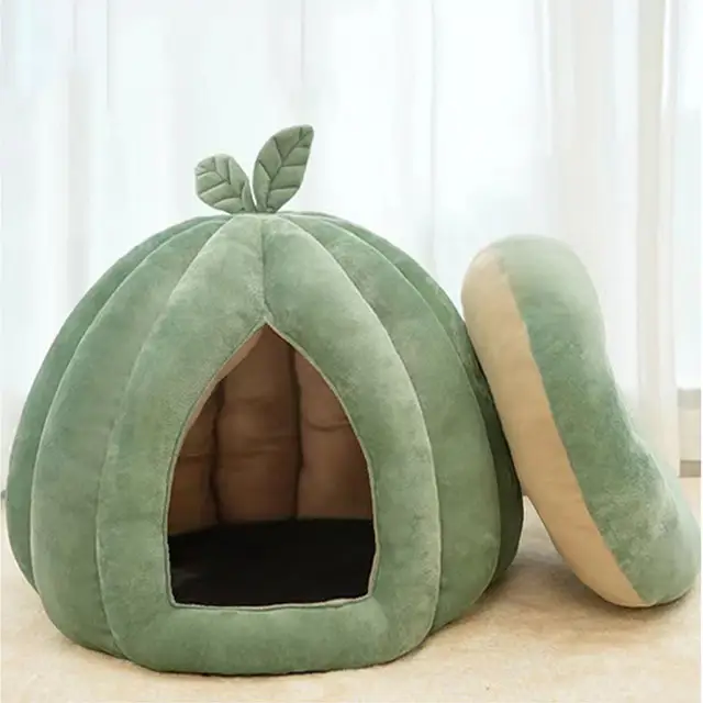 Halloween Thickened Pet Bed Enclosed Cat Nest Warm Cat Bed Pumpkin Shape Pet Sleeping House For Cats Washable Cat Sleeping Bed 5