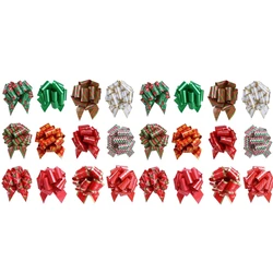 Festive Set of Large 5 - Inch Christmas Pull String Gift Bows for Holiday Present Wrapping and Decoration (24PCS - Set)