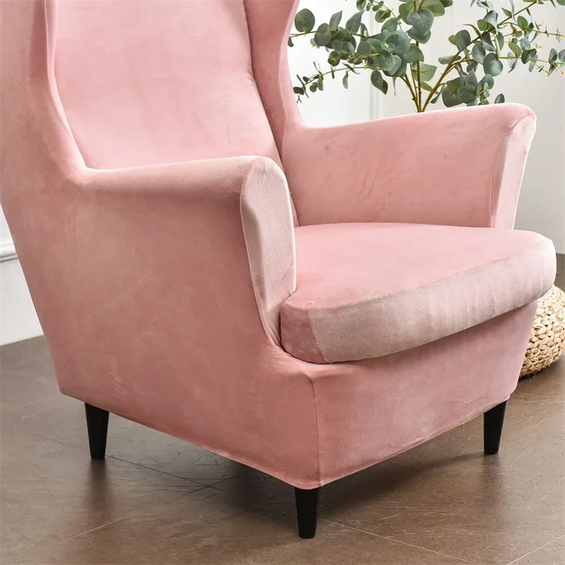 Elastic Wing Chair Cover Velvet Super Soft Wingback Sofa Slipcovers Stretch Solid Color Wing Armchair Covers Seat Cushion Cover 4
