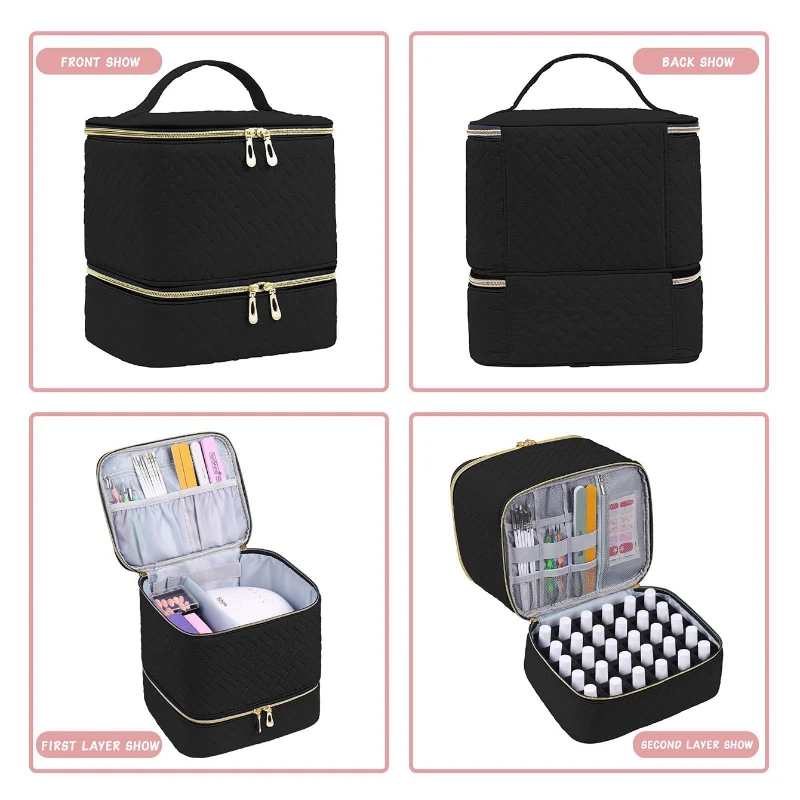 Portable Double-Layer Cosmetic and Nail Care Organizer with 30 Compartments