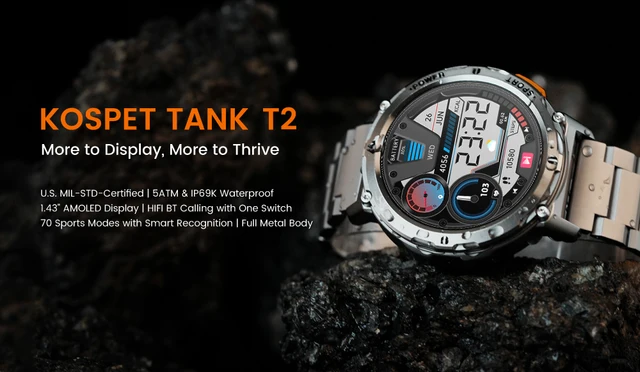 KOSPET Tank T2 Smart Watch For Men Bluetooth Call AMOLED AOD Smartwatch  Fitness Tracker 70 Sport Modes Men's Waterproof Watches - AliExpress