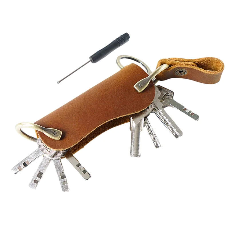 

Genuine Leather Keys Wallet Holder Organizer Keys Clip Folder EDC Outdoor Portable Household Keys Pocket Tools with Keyring