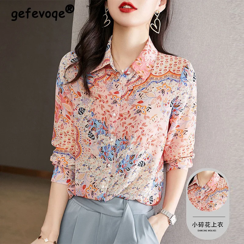 

2023 Summer Fashion Floral Printed Sweet Chiffon Blouse Ladies Long Sleeve Casual Shirt Female Elegant All-match Cardigan Top