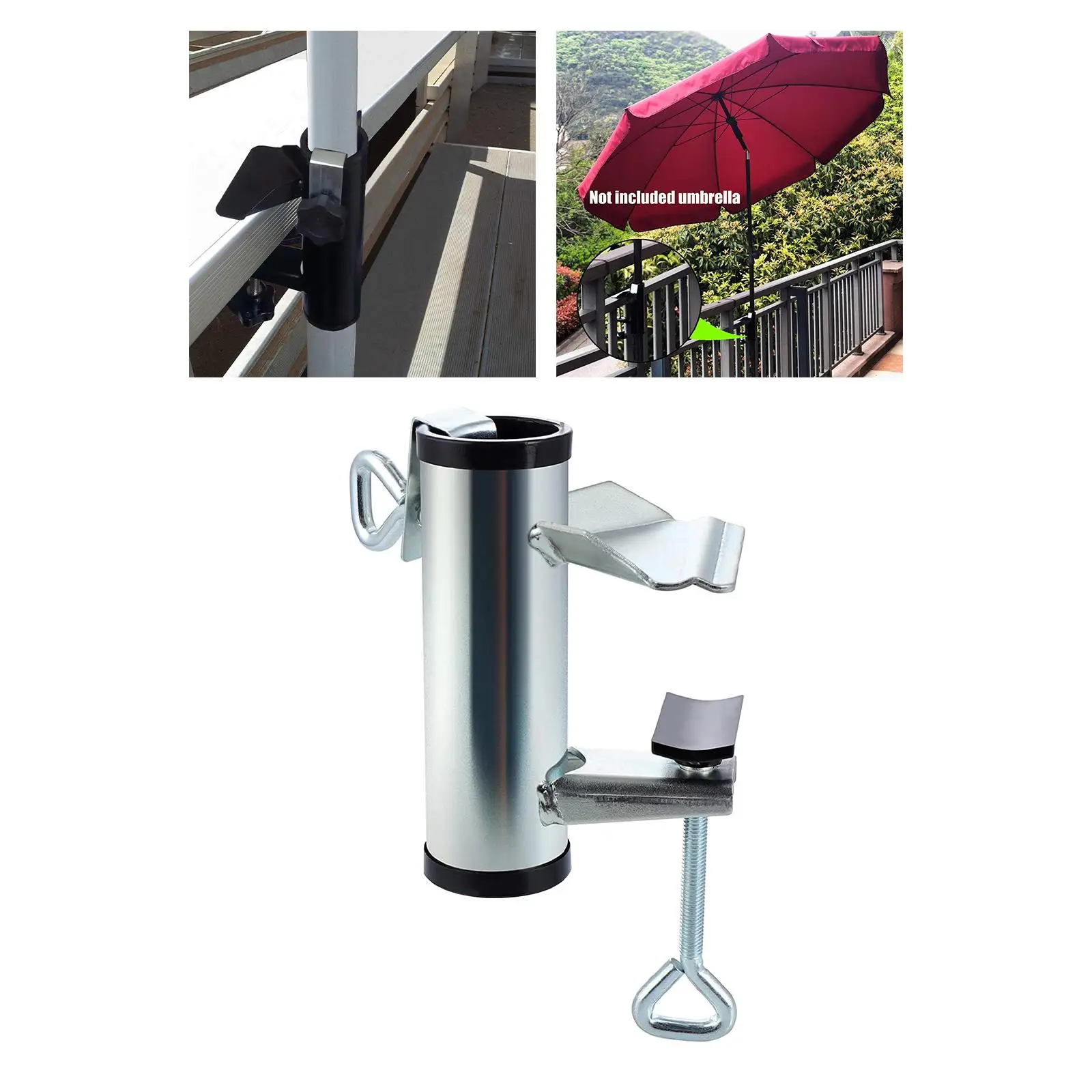 Adjustable Patio Umbrella Holder Sun Shade Support Balcony Umbrella Holder for Fixed Deck Railing Beach Balcony Bleachers Fences