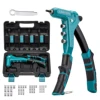 LIBRATON 45PCS Rivet Nut Tool Kit, One-Handed Rivet Nut Gun 40PCS Threaded Rivet Nuts 4PCS Metric Interchangeable Mandrels 1