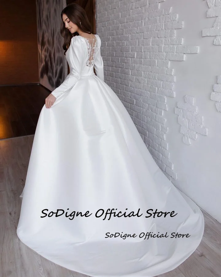 SoDigne A-line Satin Simple Wedding Dresses O-neck Full Sleeves Appliques Bridal Dress Long Bridal Gown 2025 Customized 11 Se0eb0cf8d1db41a9a0f60065e110f1adg