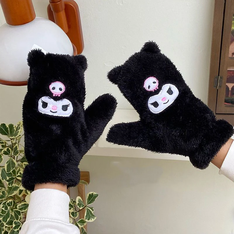 

Kawaii Sanrioed Kuromi Plush Gloves Warm and Cold Proof Super Thick All Inclusive Mittens Cute Plush Gloves Gift for Girls