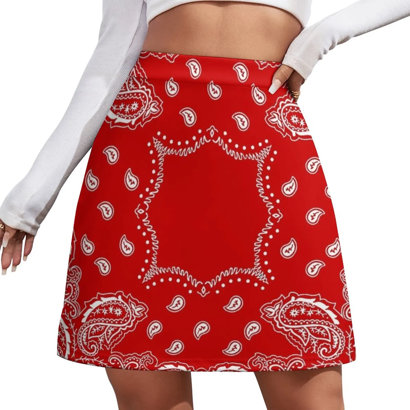 Bandana in Red & White Mini Skirt outfit korean style chic and elegant woman skirt rave outfits for women