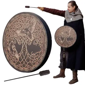 🎶 Tree of Life & Raven Shaman Drum – Handheld Frame Drum for Rituals, Healing & Music 1