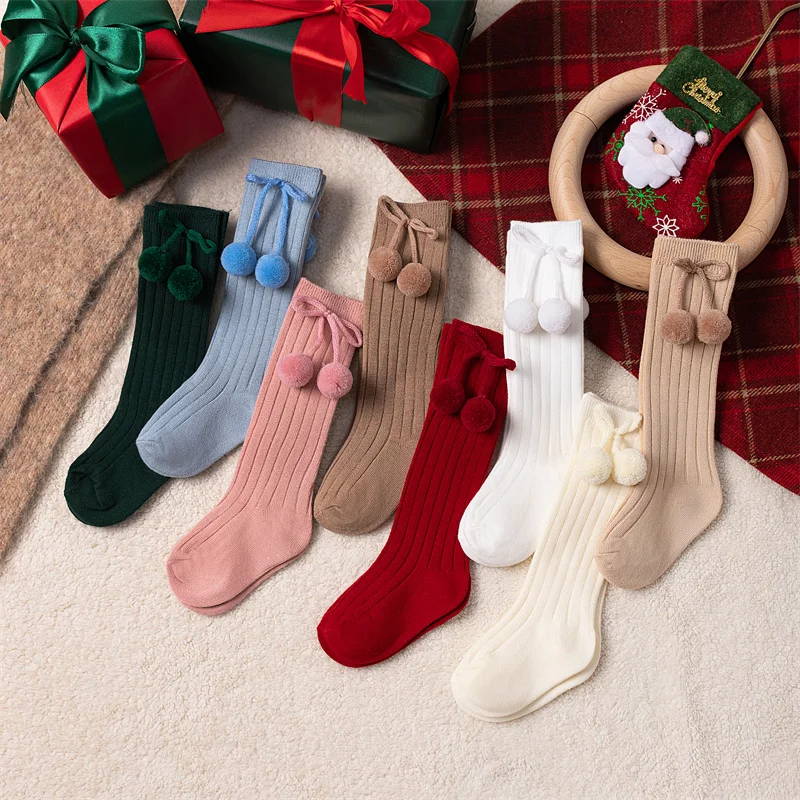 3 Paare/los Baby Ball Knie Hohe Socken Weiche Baumwolle Kinder Mädchen Nette Streifen Solide Socke Spanisch Kinder Lange Socken Für 0-8 jahre – Detail 3