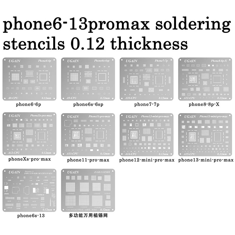 

BGA Reballing Stencil for iPhone 6/6s/7/8/X/Xs MAX/11/11Pro Max/12/12mini/13/13Pro Max CPU IC Chip A8/A9/A10/A11/A12/A13/A14/A15