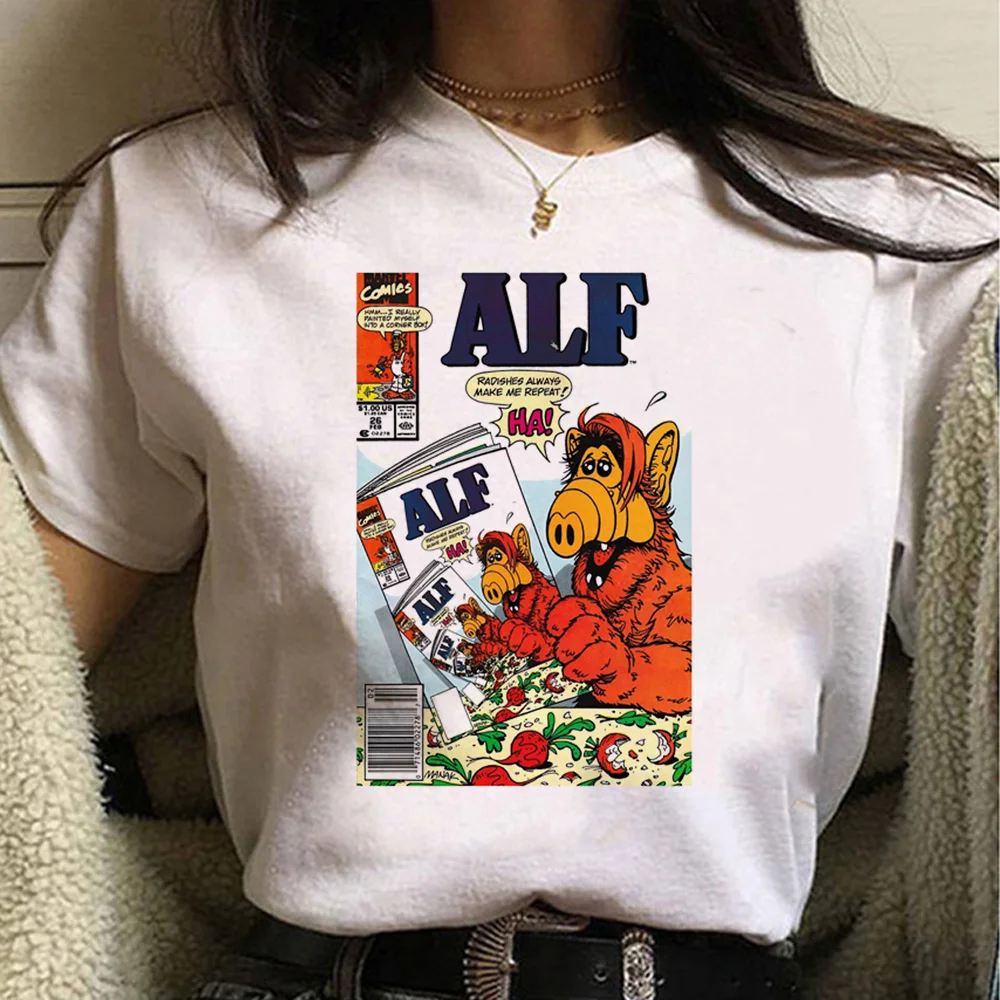 

Топ Alf, женские дизайнерские футболки Y2K, дизайнерская комиксная японская одежда для девочек