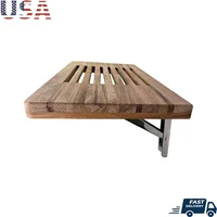 Teak Wood Folding Shower Seat Bench 24" Wall Mounted with Slots Wood Rounded Edges Easy Installation Non-ADA Compliant 4.24KG 1