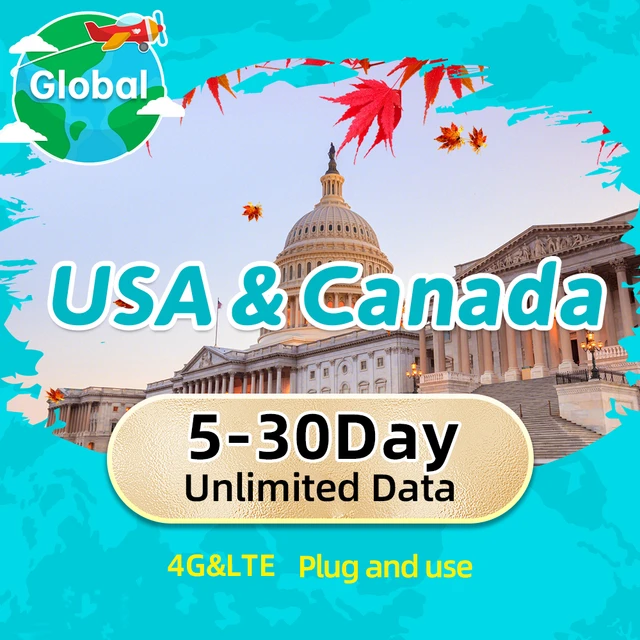 AT&T USA y Canadá 7 días tarjeta SIM de viaje de datos ilimitados, datos 4G  LTE/3G para EE. UU. y Canadá para iPhone, iPad, teléfonos Android