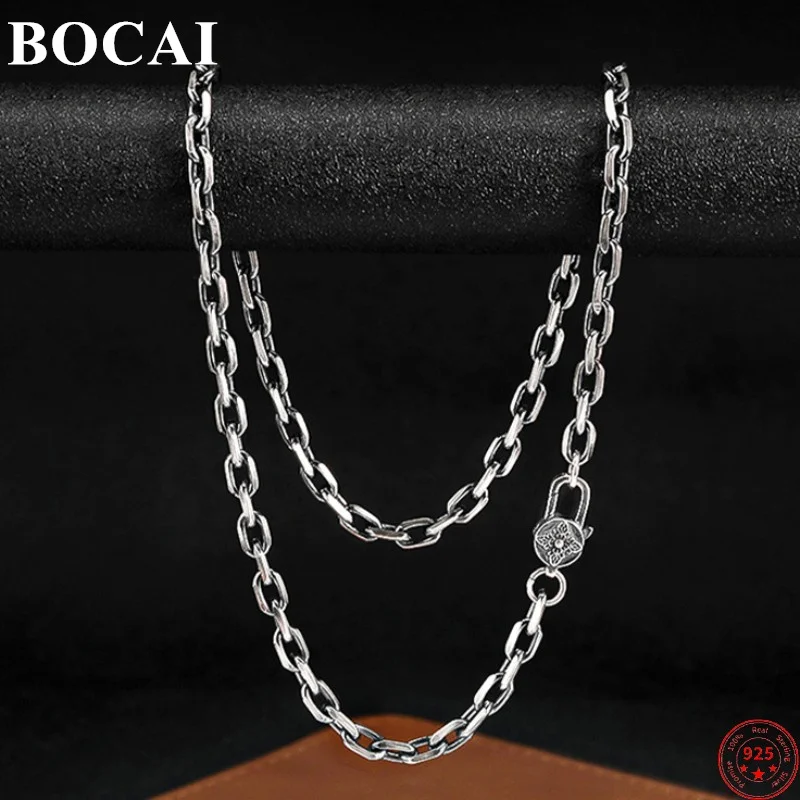 BOCAI S925 Sterling Silver Necklaces for Men 2023 New Fashion Vajra Pestle Six Syllable Mantra 4mm 5mm Angle-chain Jewelry