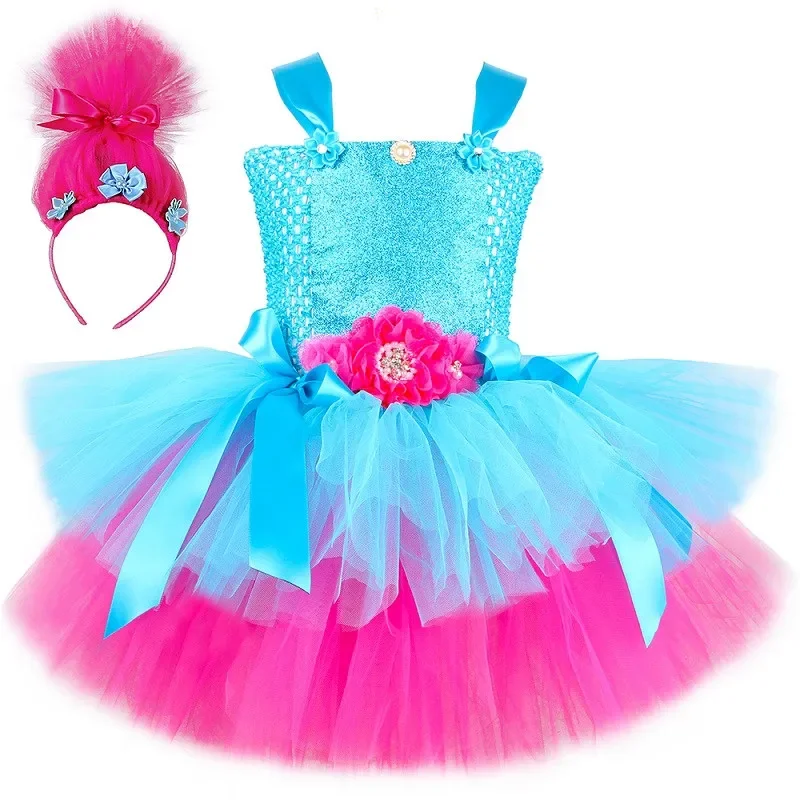 thumbnail image 1 of Disfraz de Poppy Trolls para niñas, conjunto de vestido con tutú para fiesta de cumpleaños, ropa de princesa Trolls World Tour, disfraces de Halloween para niños, 1 of 5
