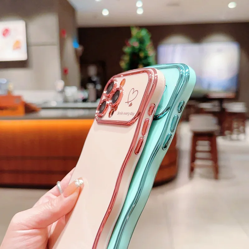 Wave Plating Love Heart Shockproof Phone Case Back Cover