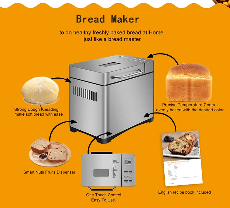 17 in 1 650W Automatic 1KG Capacity Bread Maker Smart Nuts Fruits Dispenser Dough Kneading Machine