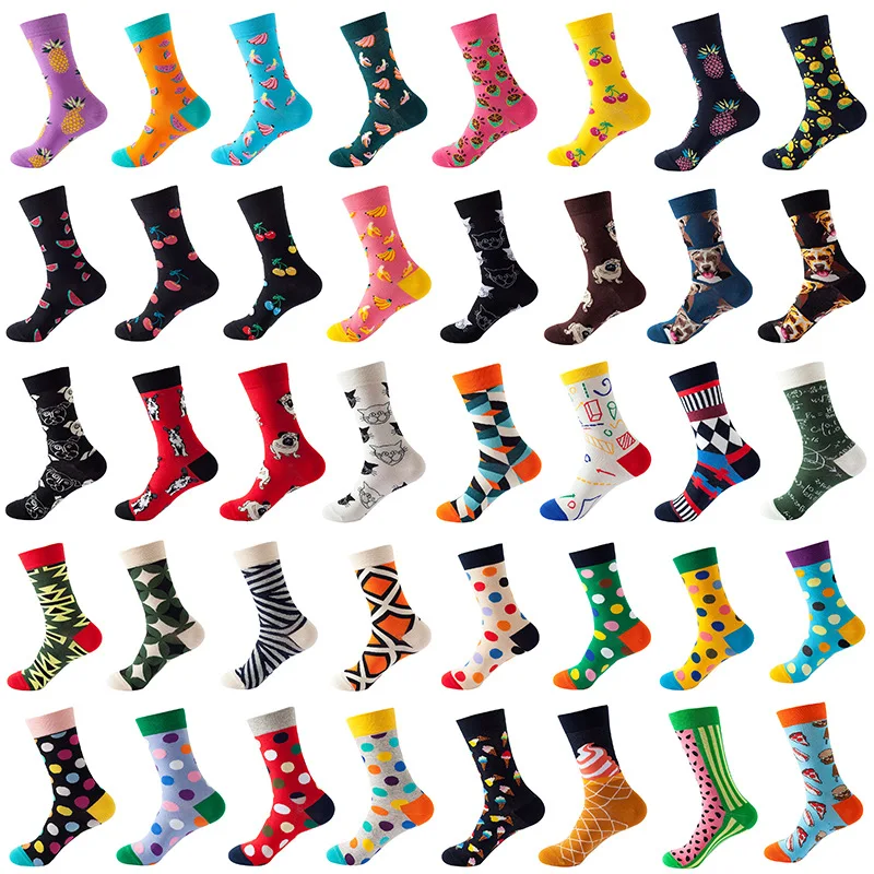 Des centaines de chaussettes en coton unisexes à la mode, pour hommes, Happy Street, Skateboard, Fruits, Harajuku, cadeau amusant pour garçons, Sox