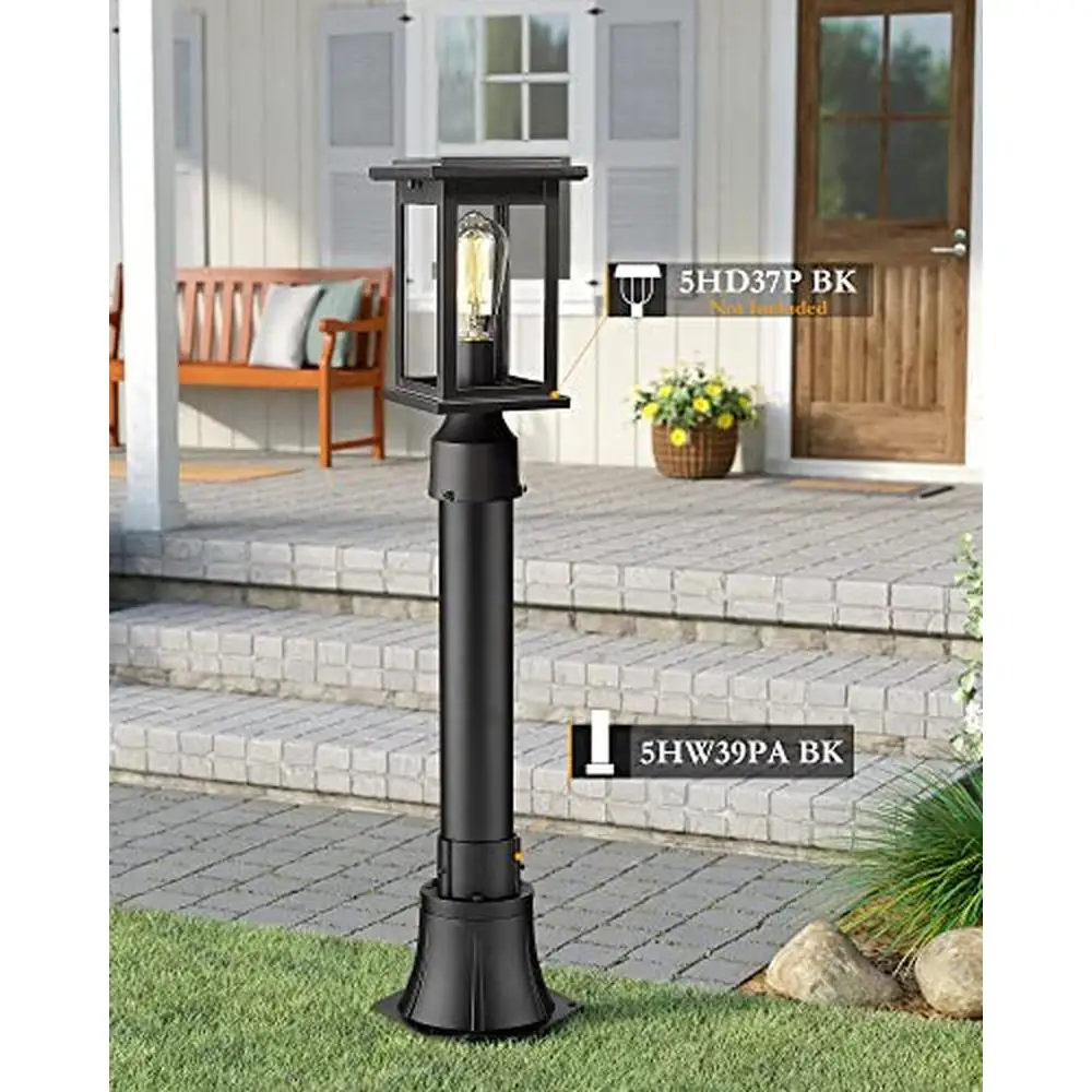 Outdoor Post Light Pole Base Black Aluminum Mounting Exterior Pathway Garden Driveway 21.5" Height Die-cast Weather-resistant