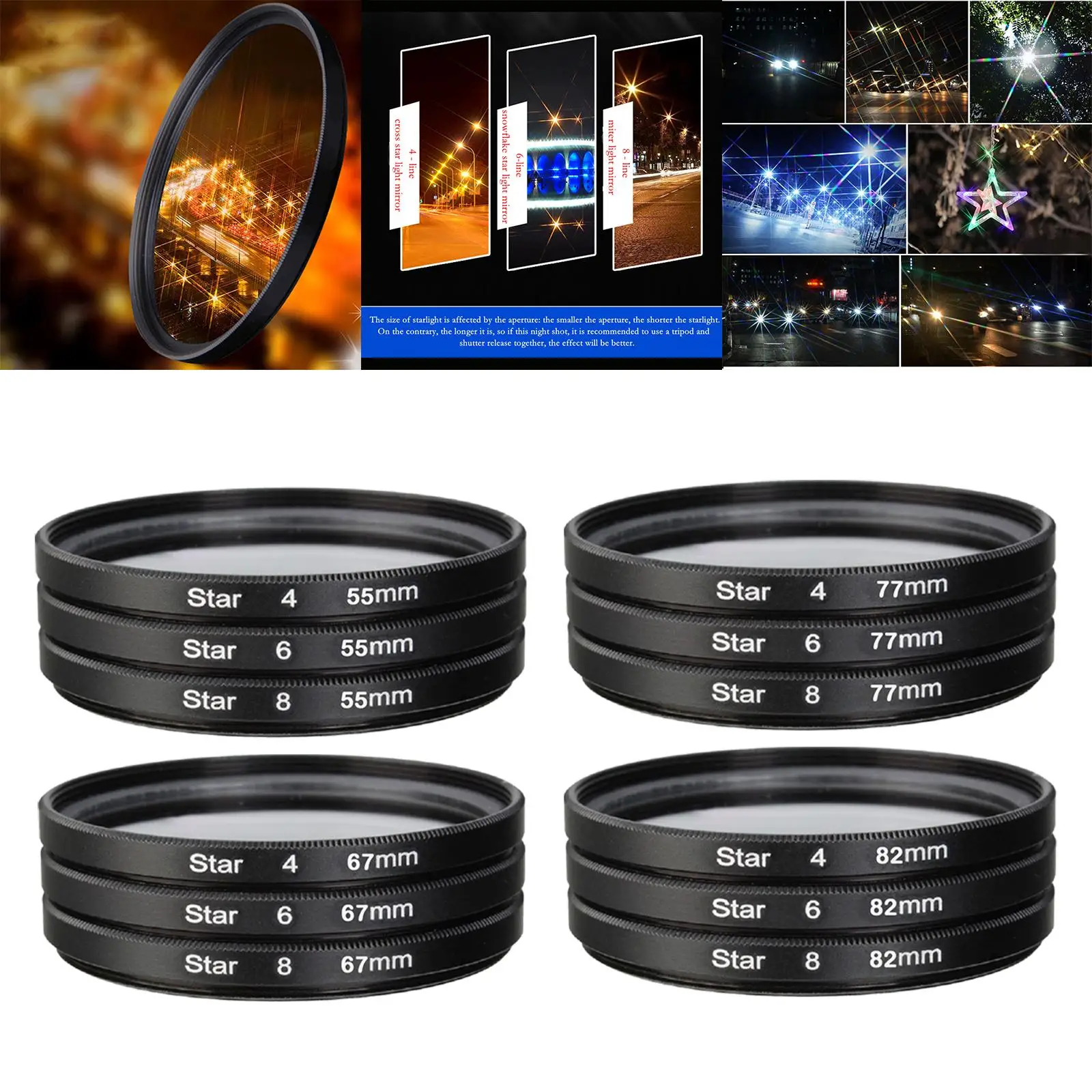 Camera Filters Set 3 Pieces DSLR Camera filter Set, with star 4 6 8 Points Photography ...