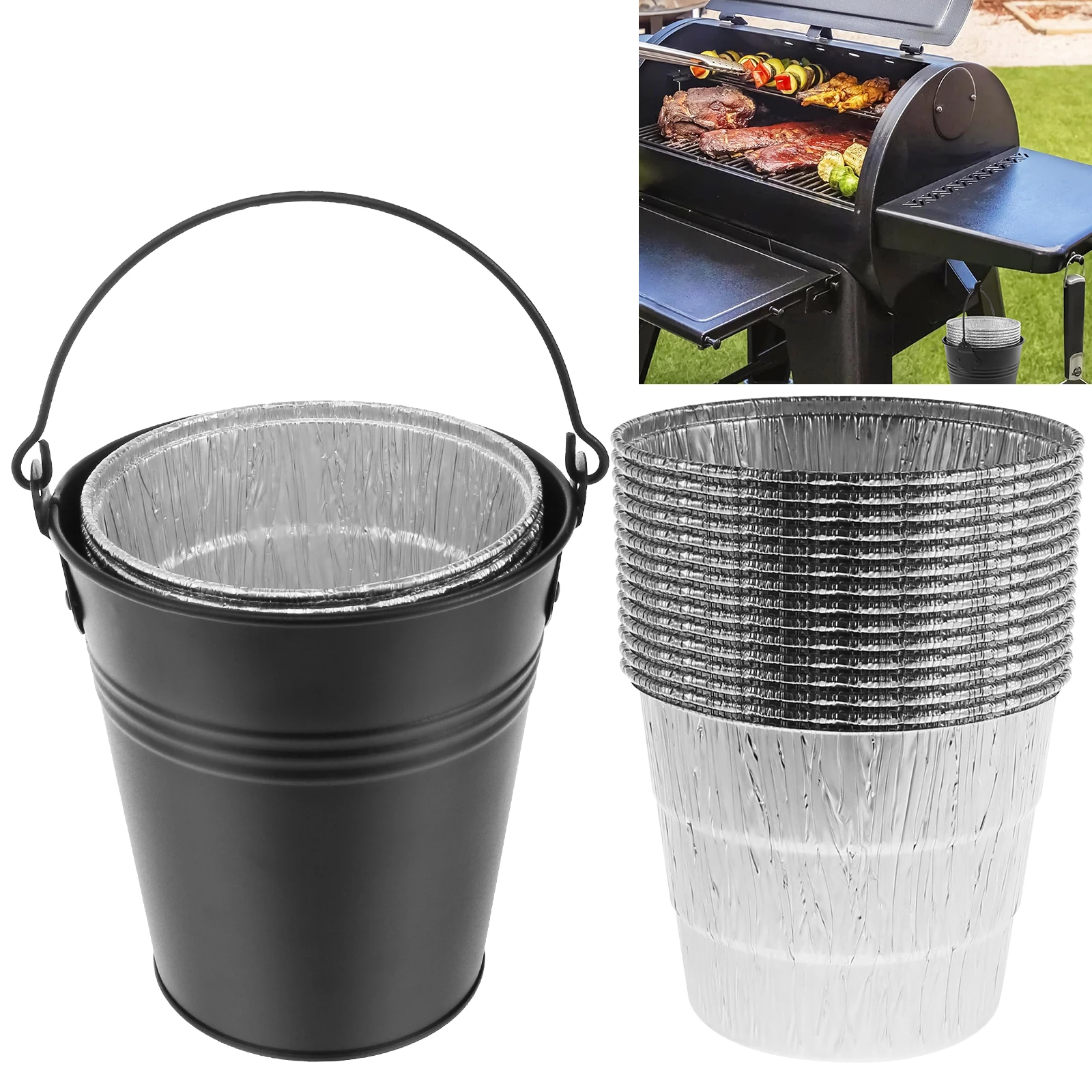 Grease Bucket Set Heat Resistant Bbq Tin Foil Grease Bucket Drip Tray Replacement Kit 15pcs Disposable Liners for BBQ Grills