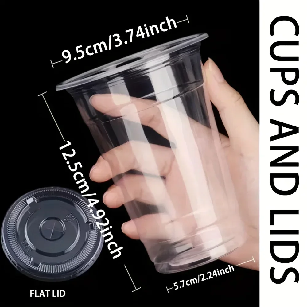 50pcs 12/16OZ Plastic Disposable Cups With Lids Cups For Iced Coffee Smoothie Milkshake Cold Drinks Birthday Party Supplies