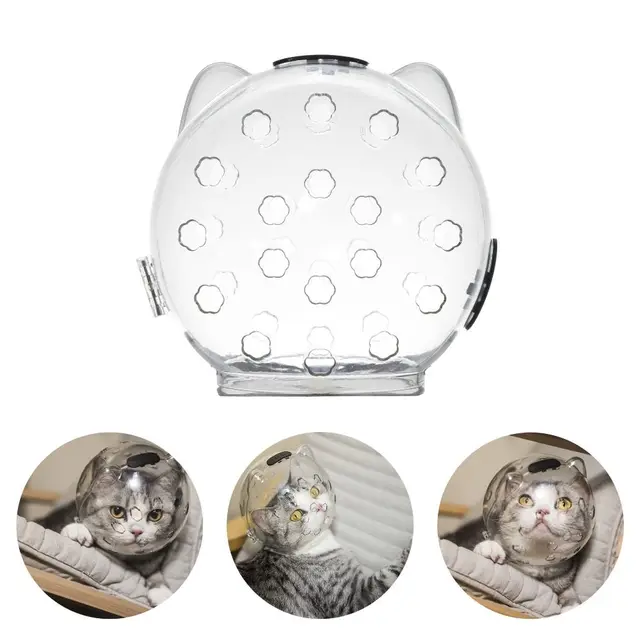 Breathable Ball-shaped Cat Head Cover Sturdy Anti-bite Kitten Protective Helmet Pet Grooming Space Hood Muzzle Mask 3